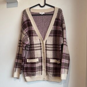 BP Plaid Oversized Cardigan - Purple and Cream